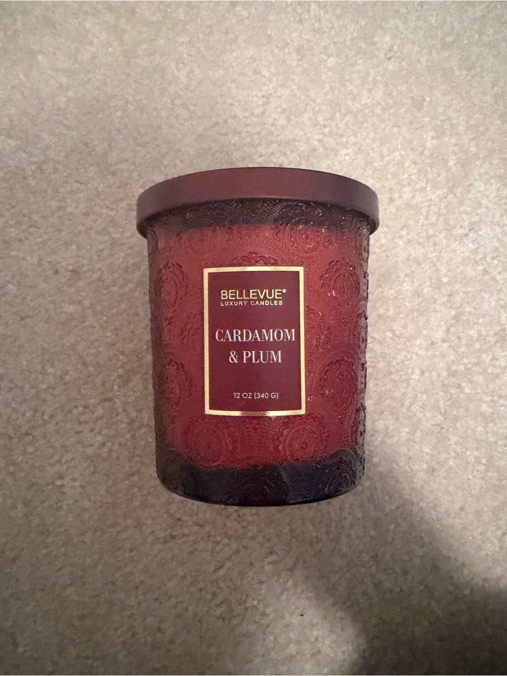 Cardamom & Plum Scented Candle in Deep Red Glass